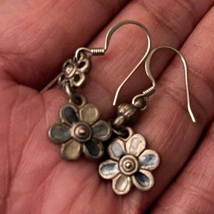 Shades of blue silver tone dangle earrings